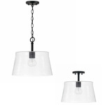 Baker Dual Mount Pendant - Matte Black / Clear Seeded