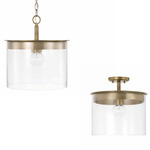 Mason Dual Mount Pendant - Aged Brass / Clear