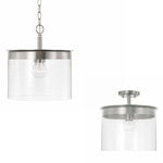 Mason Dual Mount Pendant - Brushed Nickel / Clear