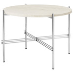 TS Small Round Coffee Table - Polished Steel / White Travertine