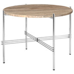 TS Small Round Coffee Table - Polished Steel / Taupe Travertine