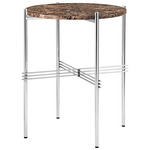 TS Round Side Table - Polished Steel / Brown Emperador Marble