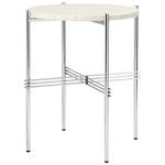 TS Round Side Table - Polished Steel / White Travertine
