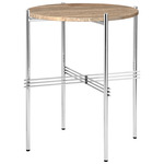 TS Round Side Table - Polished Steel / Taupe Travertine