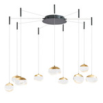 Athena Multi-Light Pendant with Canopy - Matte Black / Brass / Crystal