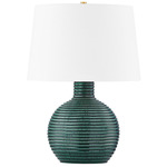 Sara Table Lamp - Ribbed Green Ceramic / White