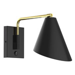 J-Series Jasmine Swing Arm Wall Sconce - Brushed Brass / Black