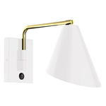 J-Series Jasmine Swing Arm Wall Sconce - Brushed Brass / White