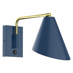 J-Series Jasmine Swing Arm Wall Sconce - Brushed Brass / Navy