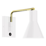 Axis Flare Swing Arm Wall Sconce - Brushed Brass / White