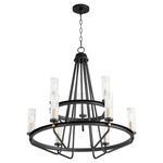 Empire 2-Tier Chandelier - Textured Black / Aged Brass / Clear