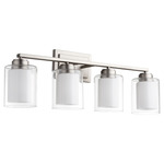 Fort Worth Clear Opal Bathroom Vanity Light - Satin Nickel / Clear/ Opal