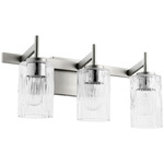 Fort Worth Modern Bathroom Vanity Light - Satin Nickel / Clear Chiseled Glass