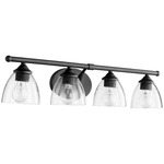 Brooks Bathroom Vanity Light with Clear Seeded Glass - Textured Black / Clear Seeded