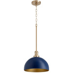 Fort Worth Dome Pendant - Aged Brass / Blue