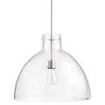 Fort Worth Clear Seeded Dome Pendant - Satin Nickel / Clear Seeded