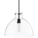 Fort Worth Clear Seeded Dome Pendant - Black / Clear Seeded