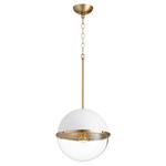 Soft Contemporary Globe Pendant - Aged Brass / White / Clear