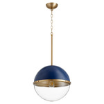 Soft Contemporary Globe Pendant - Aged Brass / Blue / Clear