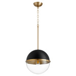 Soft Contemporary Globe Pendant - Aged Brass / Black / Clear