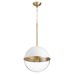Soft Contemporary Globe Pendant - Aged Brass / White / Clear