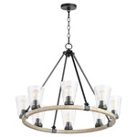 Paxton Chandelier with Glass Shades - Textured Black / Weathered Oak / Clear Seeded