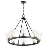 Paxton Chandelier with Glass Shades - Textured Black / Aged Brass / Clear Seeded