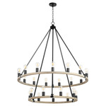 Paxton 2-Tier Chandelier - Textured Black / Oak