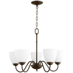 Traditional 5-Light Chandelier - Oiled Bronze / Satin Opal