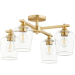 Veno Semi Flush Ceiling Light - Aged Brass / Clear