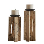 Ilva Candleholder Set of 2 - Natural Wood / Black