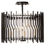 Park Row Semi Flush Ceiling Light - Matte Black / French Gold / Clear