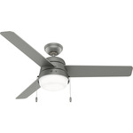 Aker Outdoor Ceiling Fan with Light - Matte Silver / Matte Silver / Grey Walnut Stripe