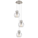 Newton Sphere Multi Light Pendant - Brushed Satin Nickel / Clear Seedy