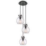 Newton Sphere Multi Light Pendant - Matte Black / Clear Seedy