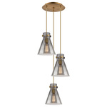 Newton Cone Multi Light Pendant - Brushed Brass / Smoked