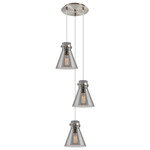Newton Cone Multi Light Pendant - Brushed Satin Nickel / Smoked