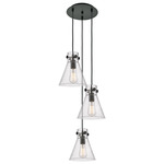 Newton Cone Multi Light Pendant - Matte Black / Clear Seedy