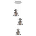 Newton Cone Multi Light Pendant - Polished Nickel / Smoked