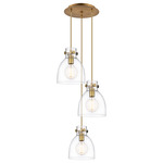 Newton Bell Multi Light Pendant - Brushed Brass / Clear