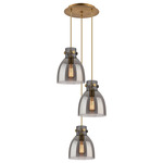 Newton Bell Multi Light Pendant - Brushed Brass / Smoked
