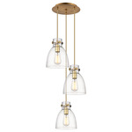 Newton Bell Multi Light Pendant - Brushed Brass / Clear Seedy