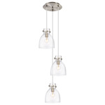 Newton Bell Multi Light Pendant - Brushed Satin Nickel / Clear