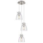 Newton Bell Multi Light Pendant - Brushed Satin Nickel / Clear Seedy