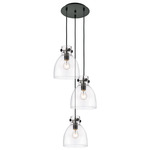 Newton Bell Multi Light Pendant - Matte Black / Clear