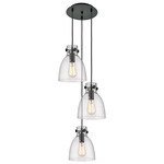 Newton Bell Multi Light Pendant - Matte Black / Clear Seedy
