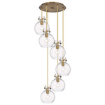 Newton Sphere Multi Light Pendant - Brushed Brass / Clear