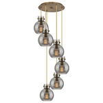 Newton Sphere Multi Light Pendant - Brushed Brass / Smoked