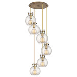 Newton Sphere Multi Light Pendant - Brushed Brass / Clear Seedy