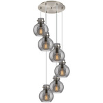 Newton Sphere Multi Light Pendant - Brushed Satin Nickel / Smoked